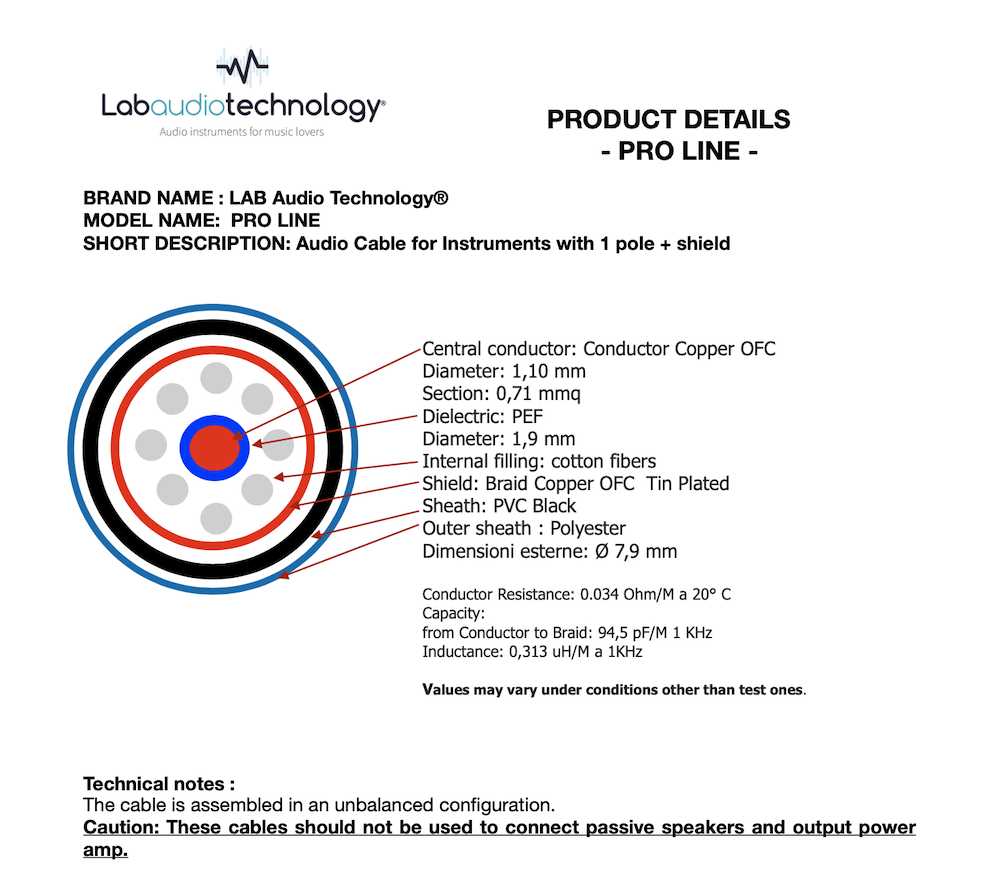 Cavi Lab Audio Technology Proline DataSheet
